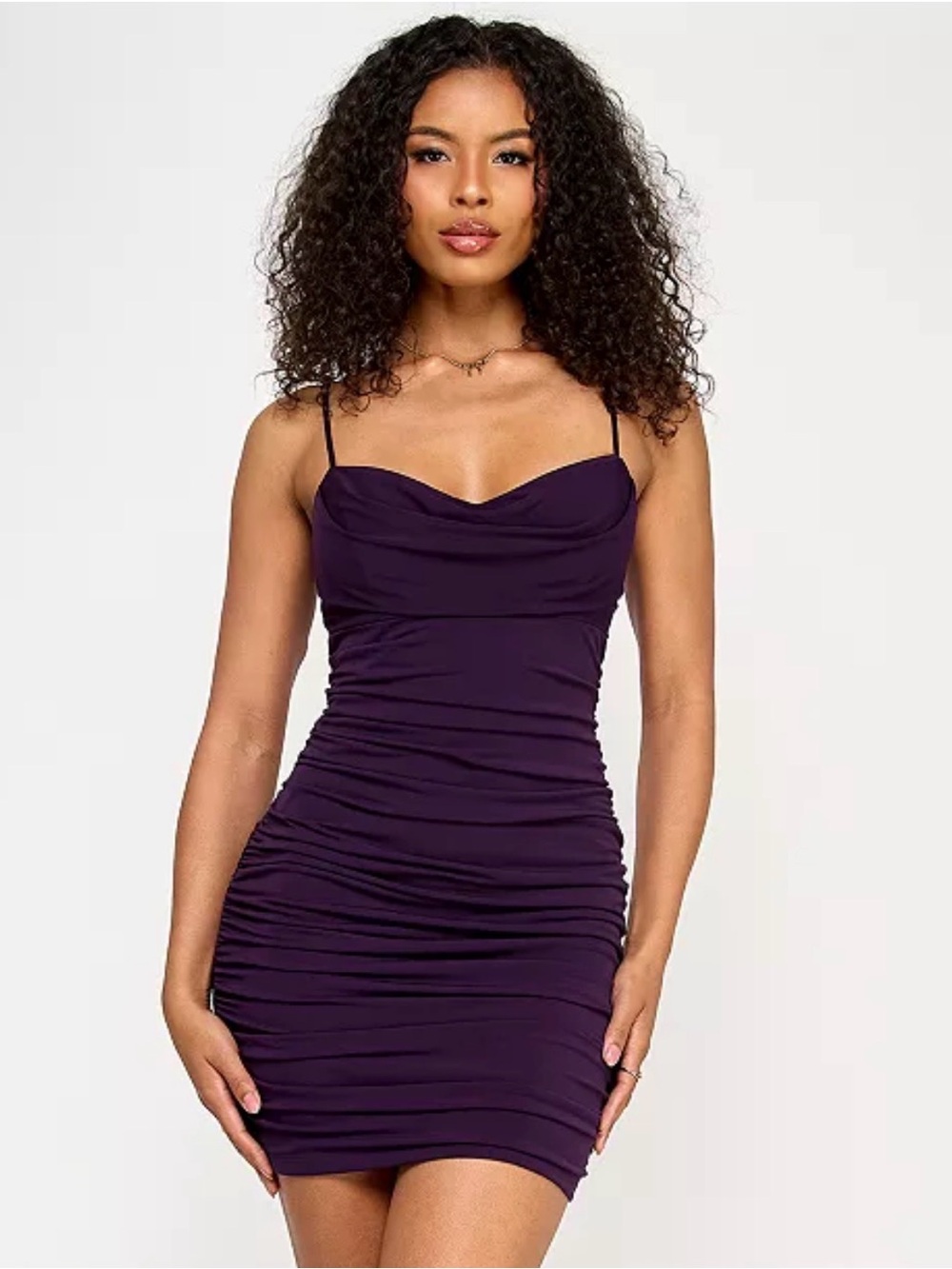 Emerald Sundae Deep Purple Bodycon Mini Dress with Adjustable Spaghetti Straps